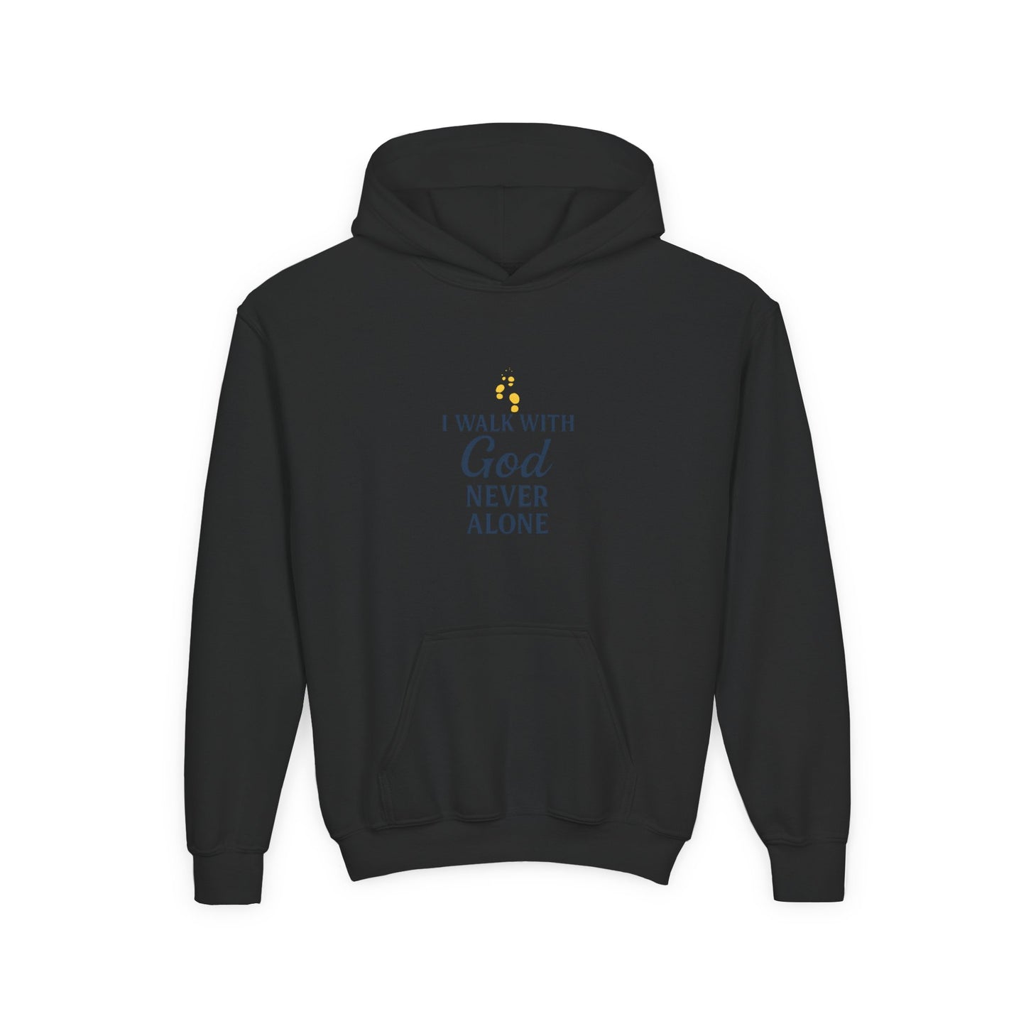 Youth Faith Hoodie – “I Walk With God Never Alone”  Cozy Christian Sweatshirt for Kids