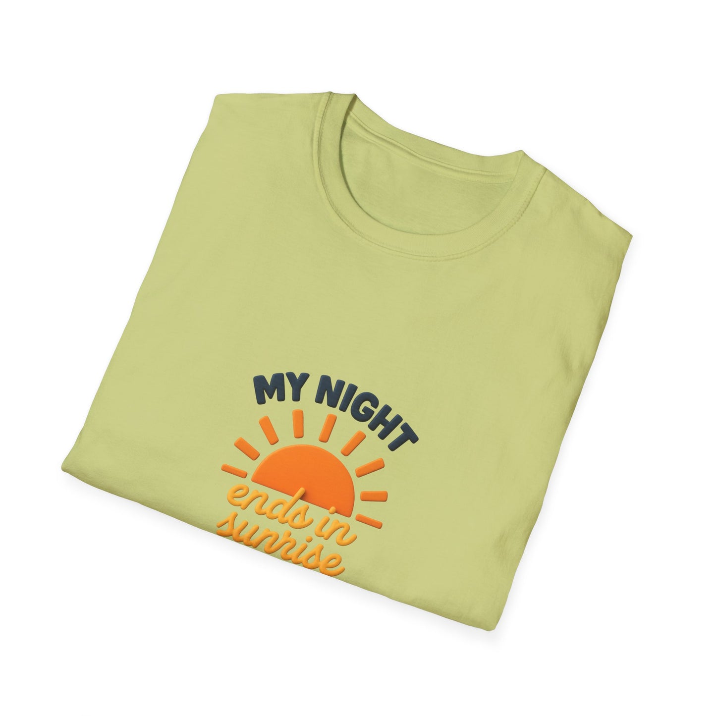 My Night Ends in Sunrise T-Shirt – Inspirational Unisex Softstyle® Tee for Hope, Comfort & Everyday Wear