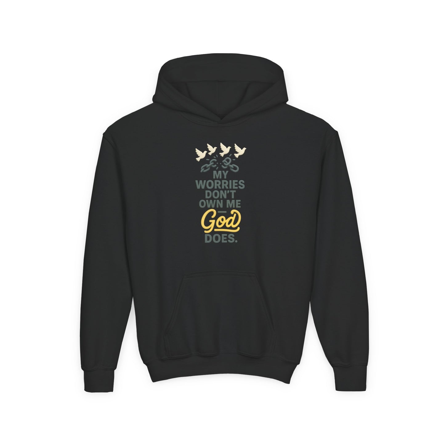 Inspirational Youth Hoodie – My Worries Don’t Own Me, God Does | Faith-Based Sweatshirt
