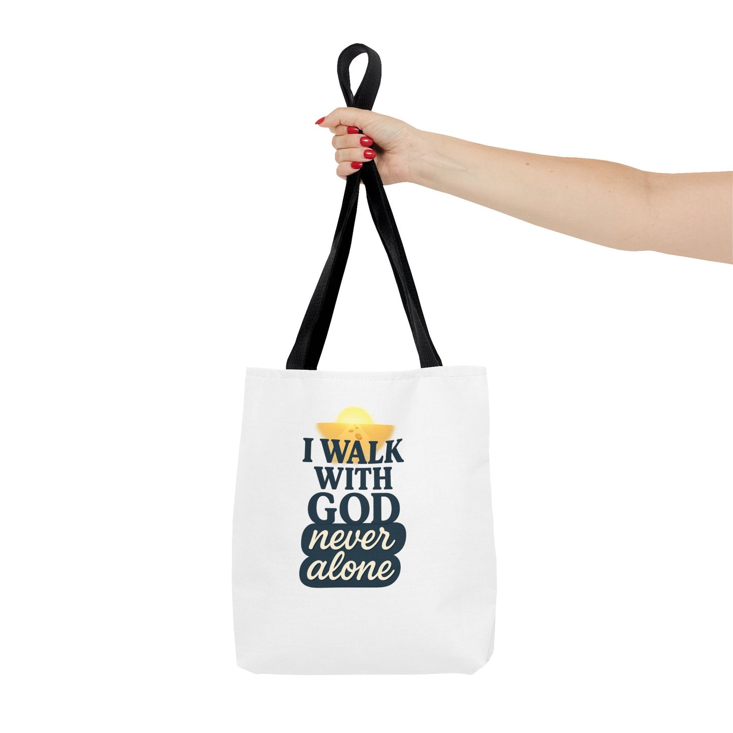 Inspirational Tote Bag - I Walk with God Never Alone, Faith Gift, Motivational Bag, Scripture Tote, Church Accessory, Christian Merchandise