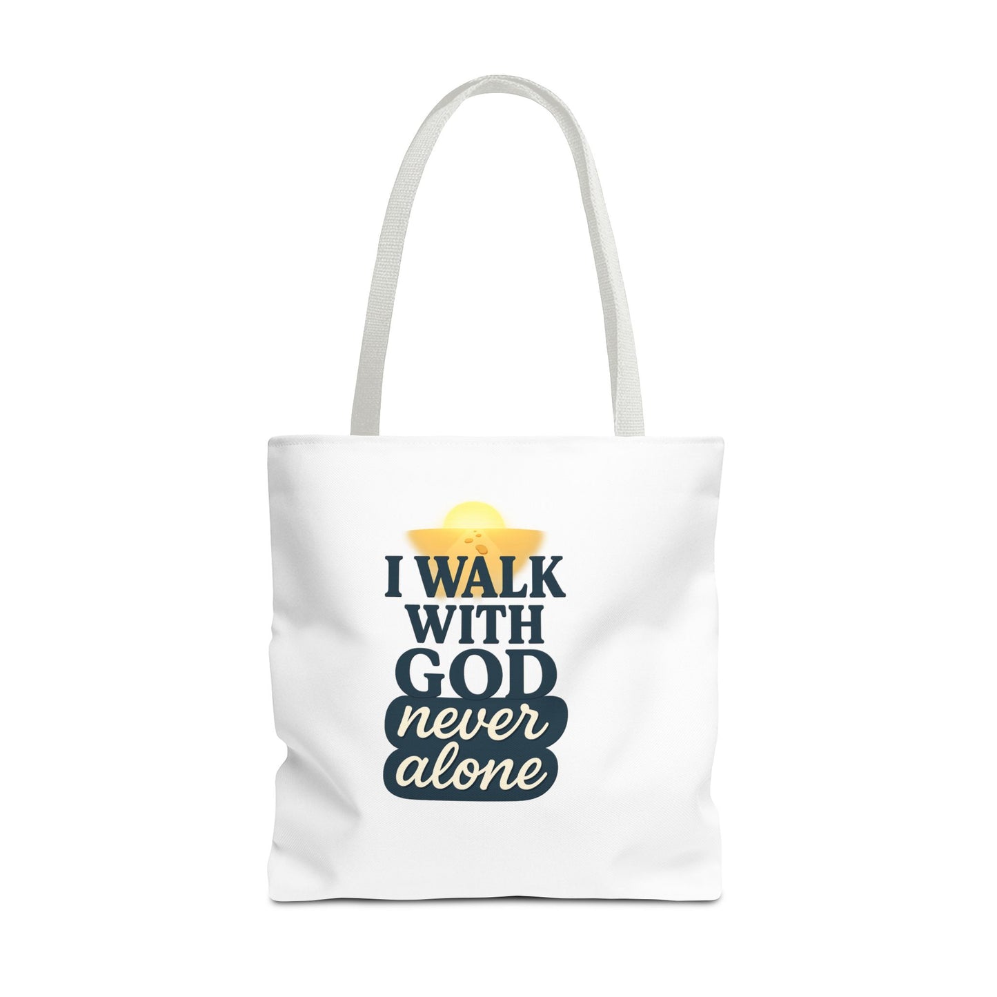 Inspirational Tote Bag - I Walk with God Never Alone, Faith Gift, Motivational Bag, Scripture Tote, Church Accessory, Christian Merchandise