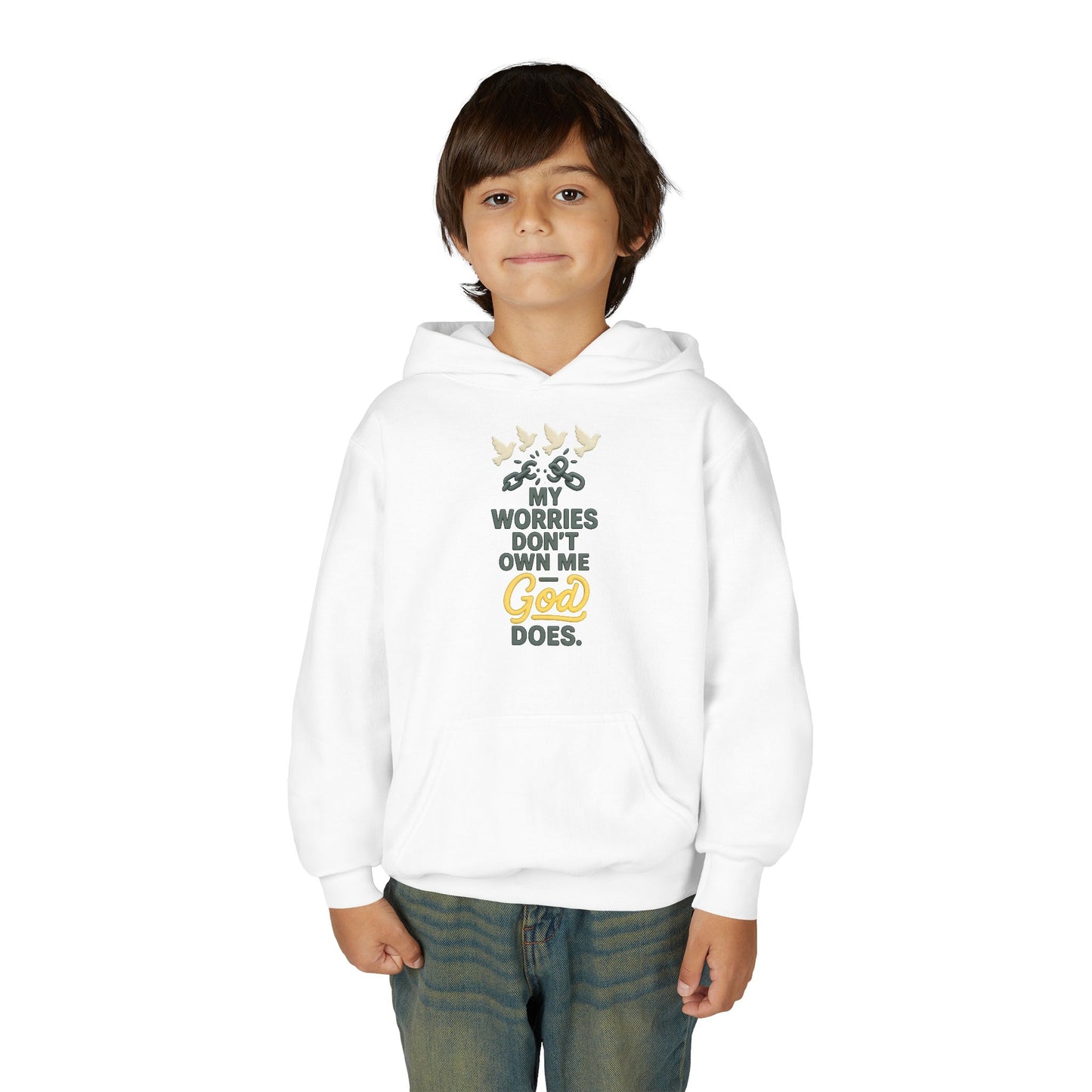 Inspirational Youth Hoodie – My Worries Don’t Own Me, God Does | Faith-Based Sweatshirt