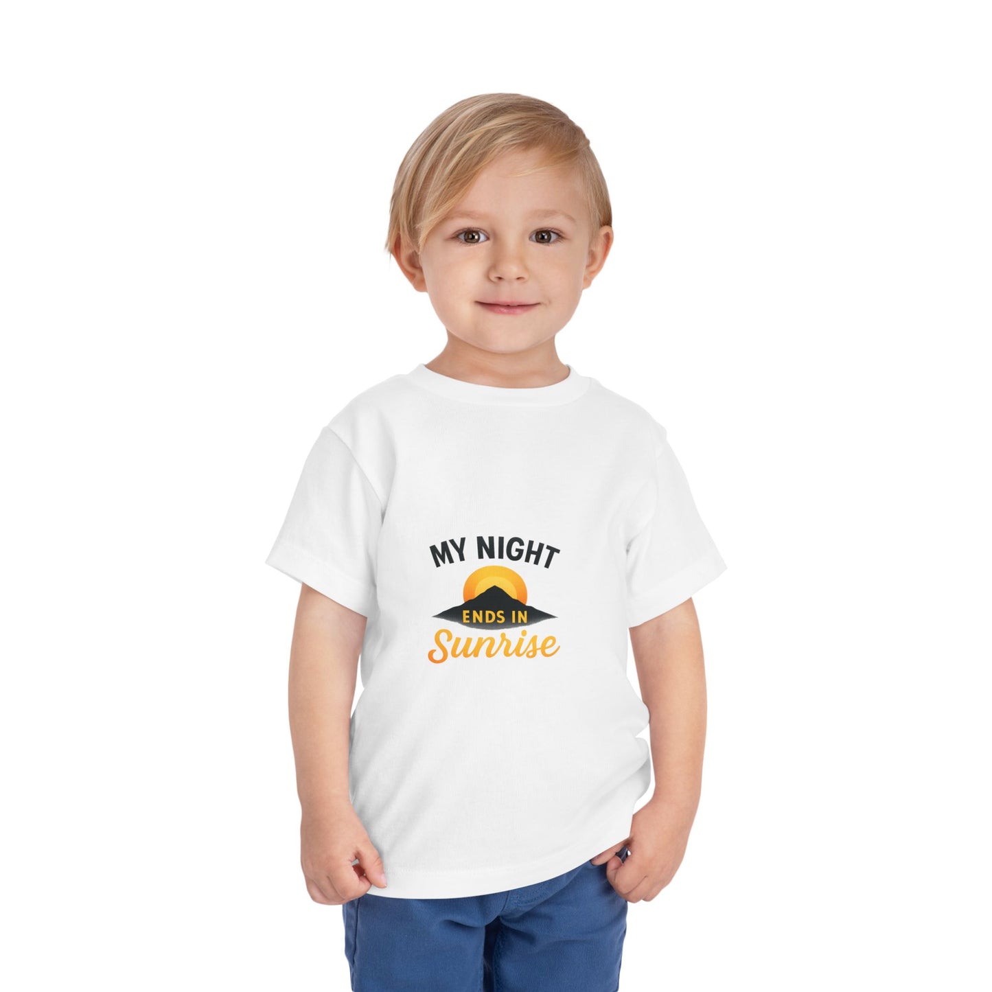 Toddler Tee — My Night Ends in Sunrise, Cute Sunrise Graphic Shirt