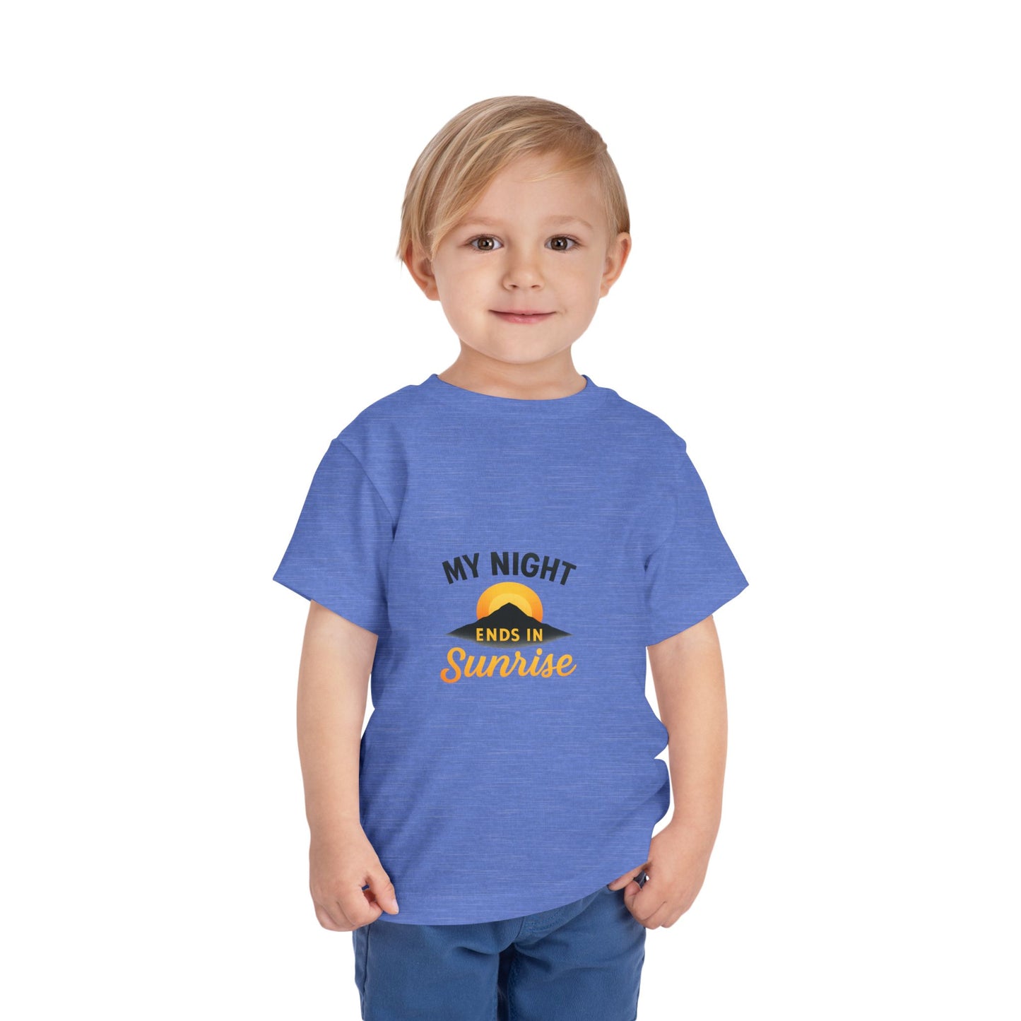 Toddler Tee — My Night Ends in Sunrise, Cute Sunrise Graphic Shirt