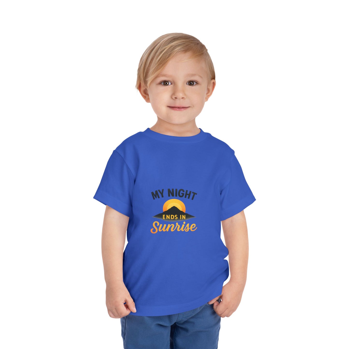 Toddler Tee — My Night Ends in Sunrise, Cute Sunrise Graphic Shirt